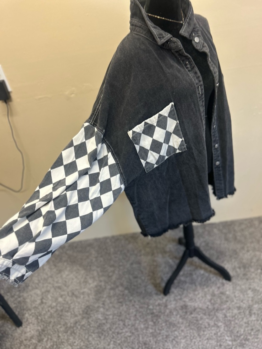 POL Black and White Checker Denim Shacket NEW Size XL - Picture 8 of 9